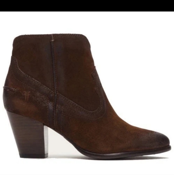 Frye Reina Dark Brown Suede Leather Ankle Boots Western Booties - Picture 15 of 16